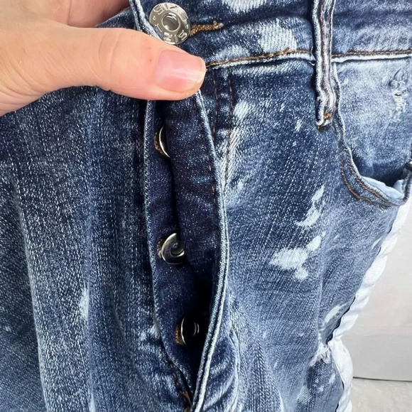 Size Up Apparel White Side Stripe Spatter Effect Zip Ankle Skinny Jeans Sz 33-34 - Picture 5 of 9